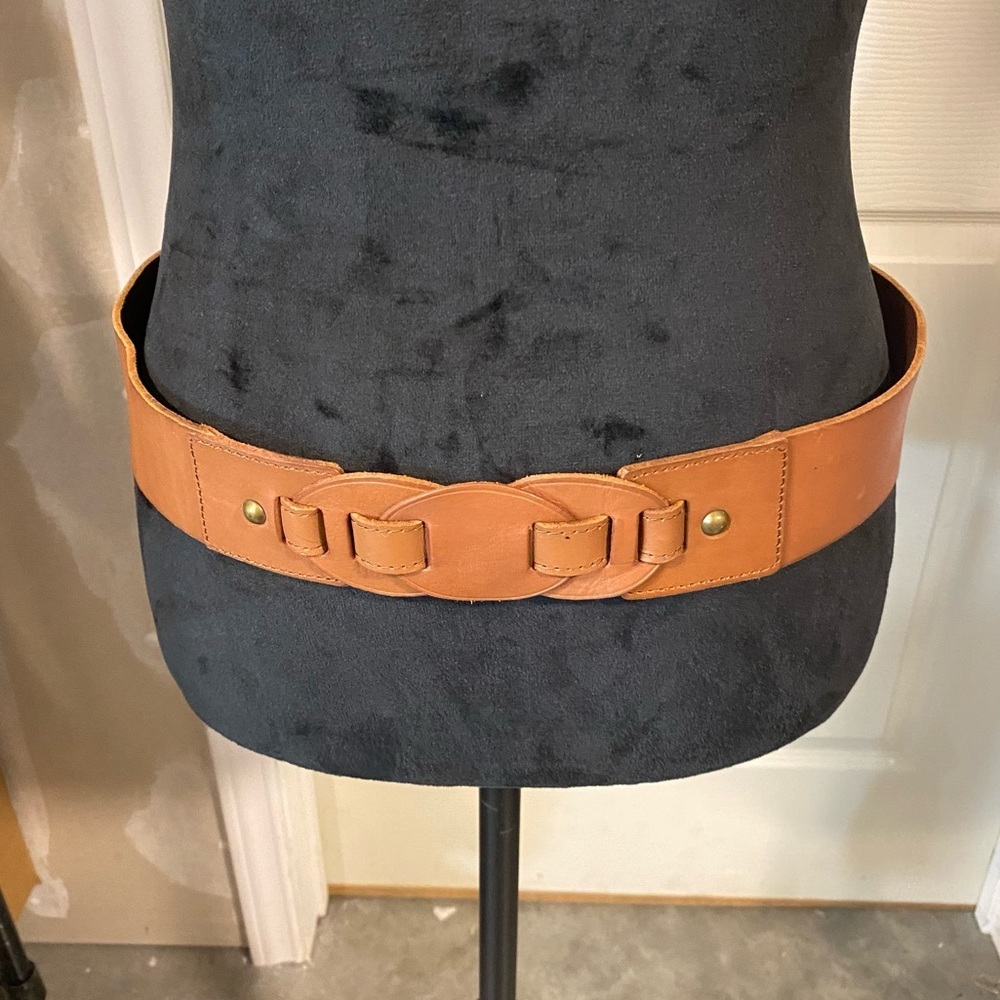 Fossil Belt Woman’s Large Leather Elastic Brown Snap button Bohemian Belt